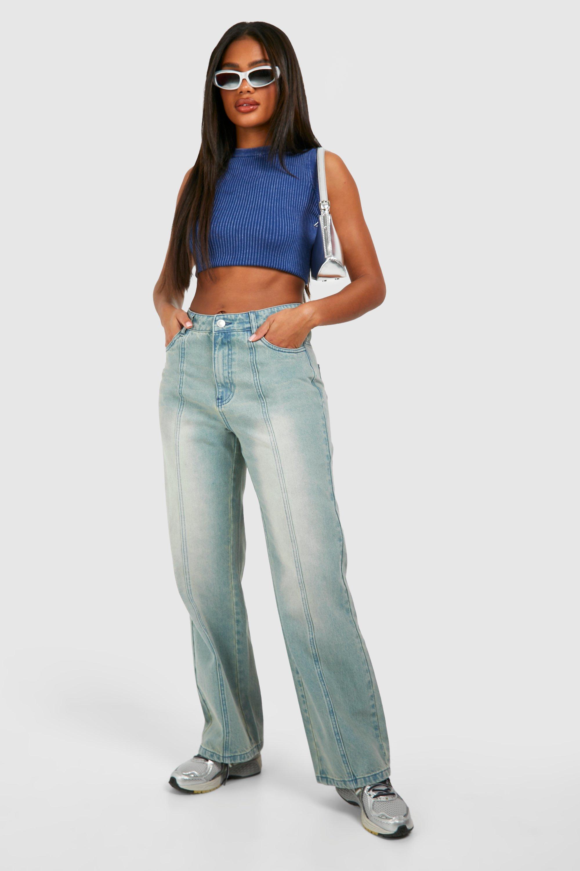 Boohoo Women s Bleach Wash Cut And Spliced Bum Detail Jeans